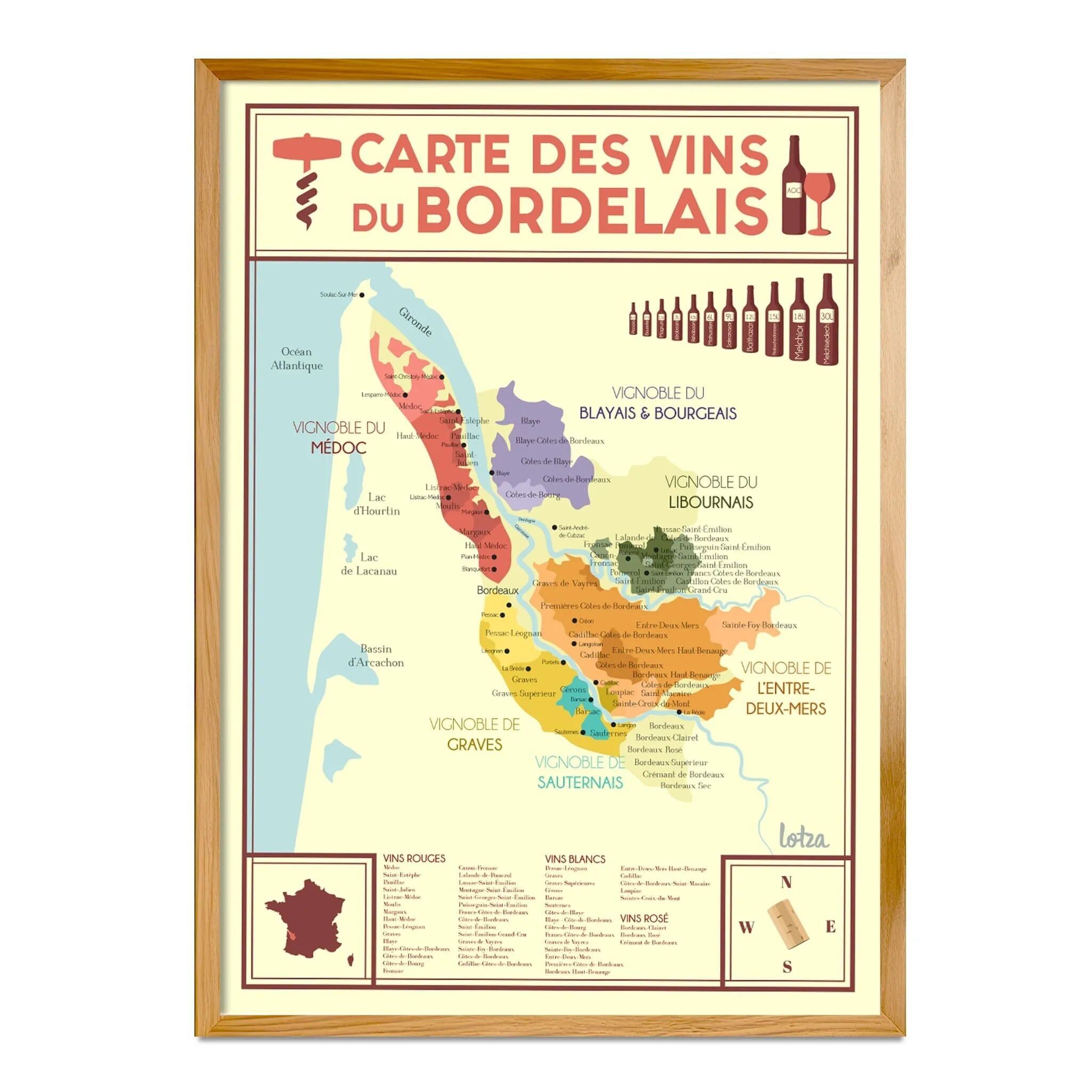 Poster della mappa dei vini di Bordeaux