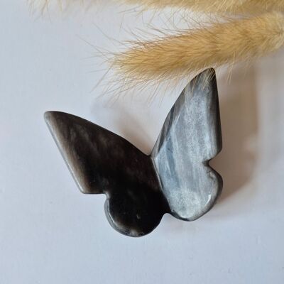 Farfalla in pietra preziosa 6x5 cm – Ossidiana argentata