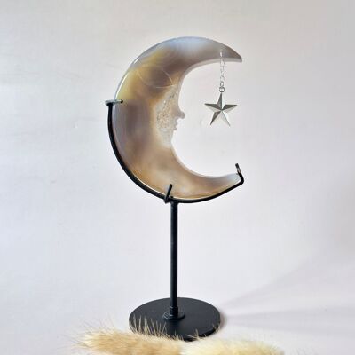 Pierre précieuse d'agate grise Druzy Moon #38 – 10 cm