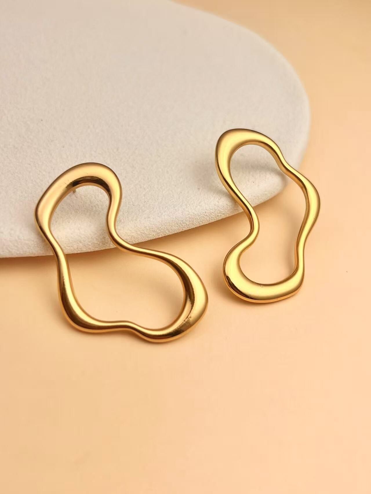 Gold-plated organic design stainless steel earrings