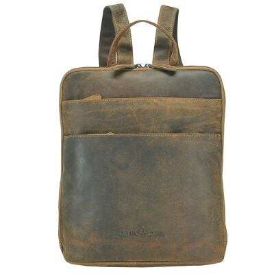 Sac à dos Luna en cuir marron pour femme, sac à dos de ville avec plusieurs compartiments, format A4