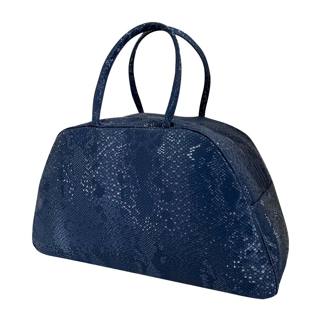 Weekend bag, snake texture, navy blue