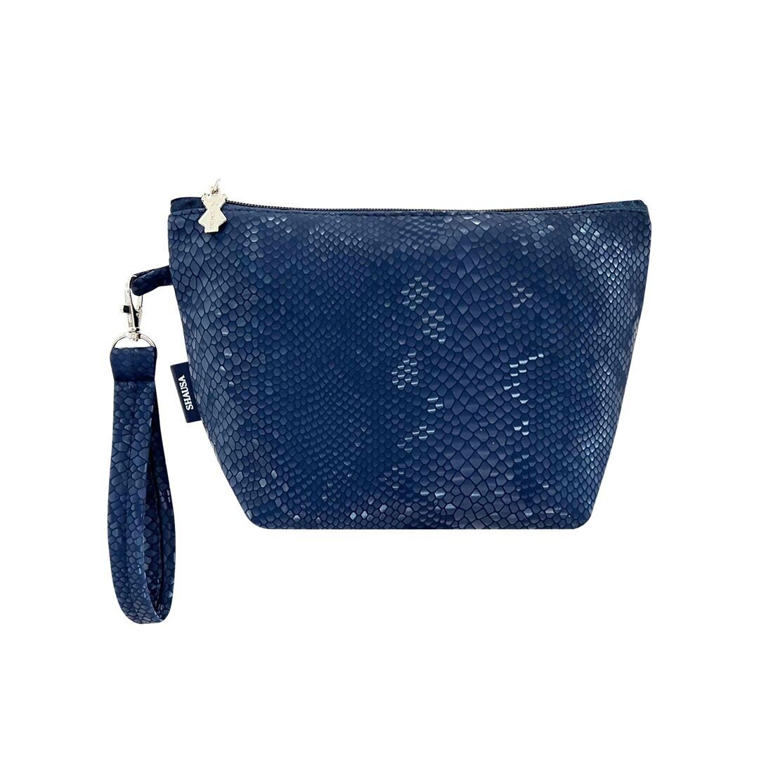 Neceser azul marino textura serpiente, polipiel