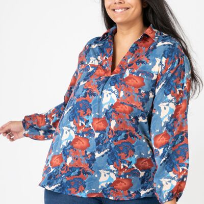 Chemise grande taille imprimé bleu (C6632)