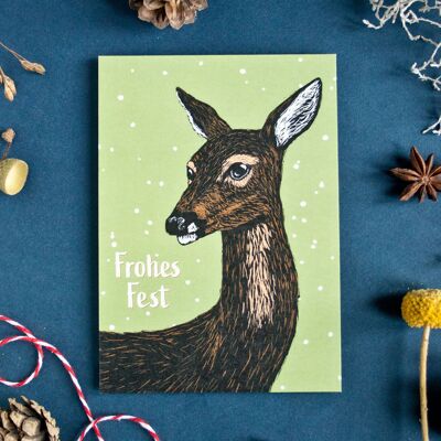 Christmas card deer (green), A6