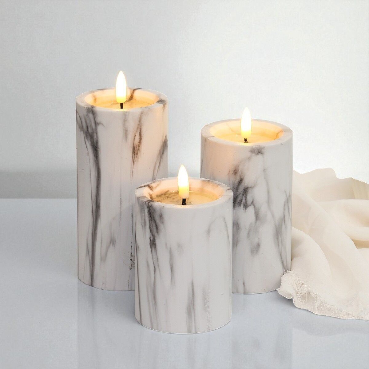 3pcs Set Marble-Pattern LED Electronic Candle Lamp