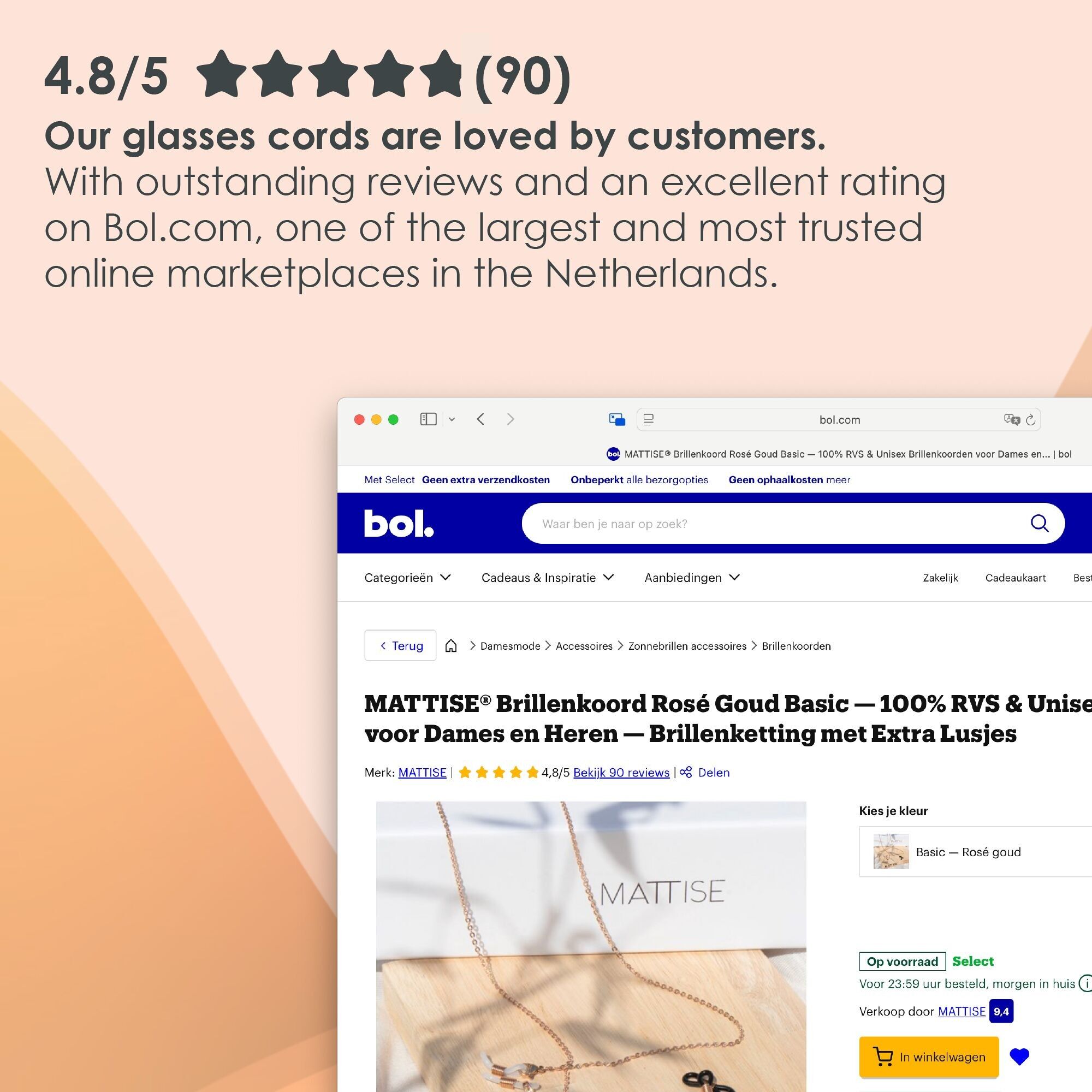 Glasses Cord Balls Rose Gold — 100% Stainless Steel & Unisex Eyewear Cords for Women and Men — Glasses Chain with Extra Loops — Glasses Chain with Extra Loops — Brillenkoord Brillenband Brillenkette Cordon de Lunettes Cordón Para Gafas
