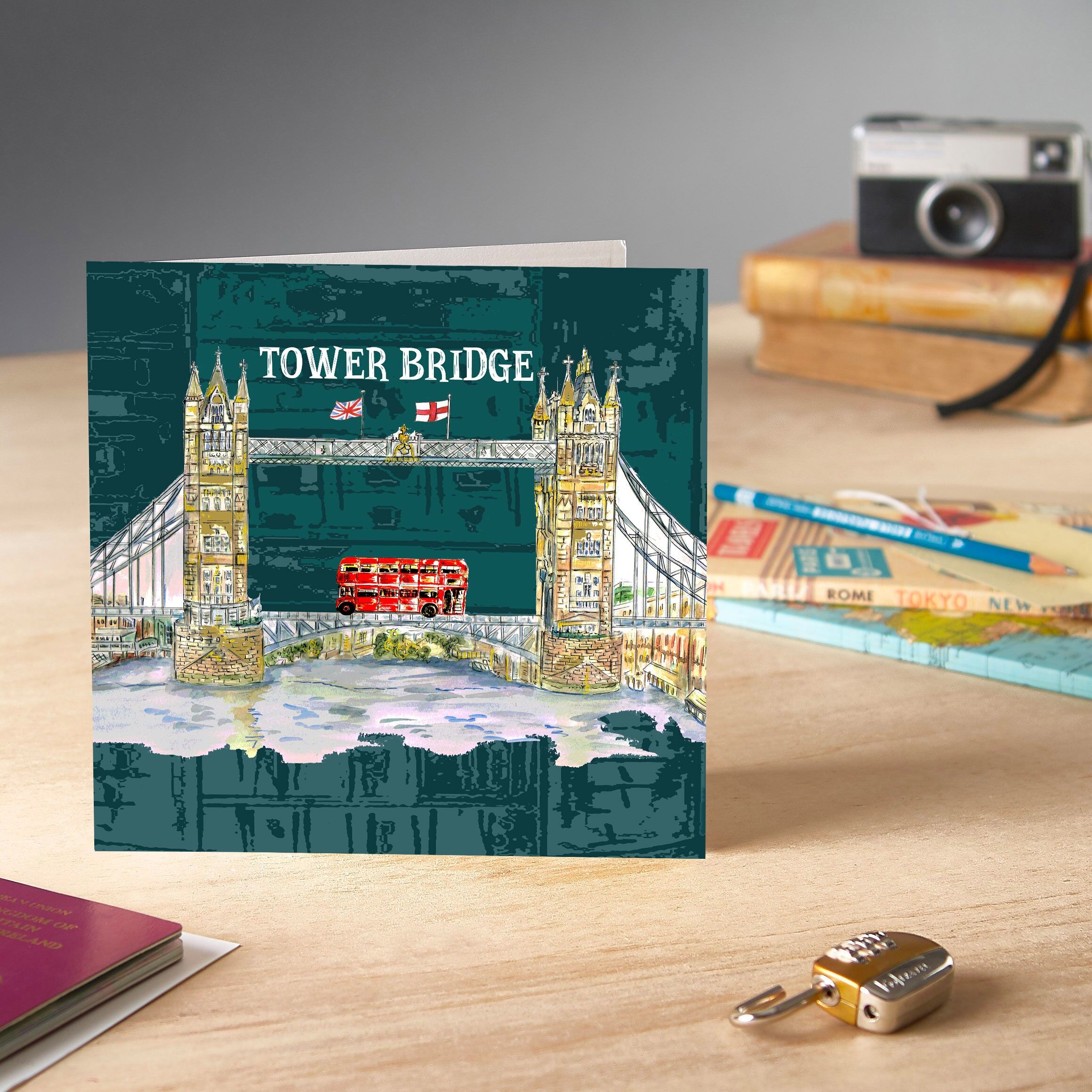 Cartes de vœux avec icônes urbaines du Tower Bridge