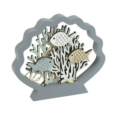 Corallo/Pesce in cornice di conchiglia, grigio, 18 cm