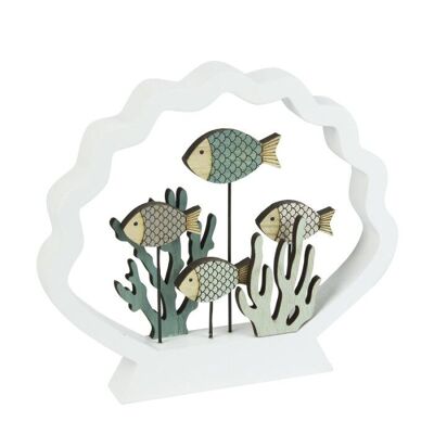 Cornice corallo/pesce in conchiglia, bianca, 18 cm