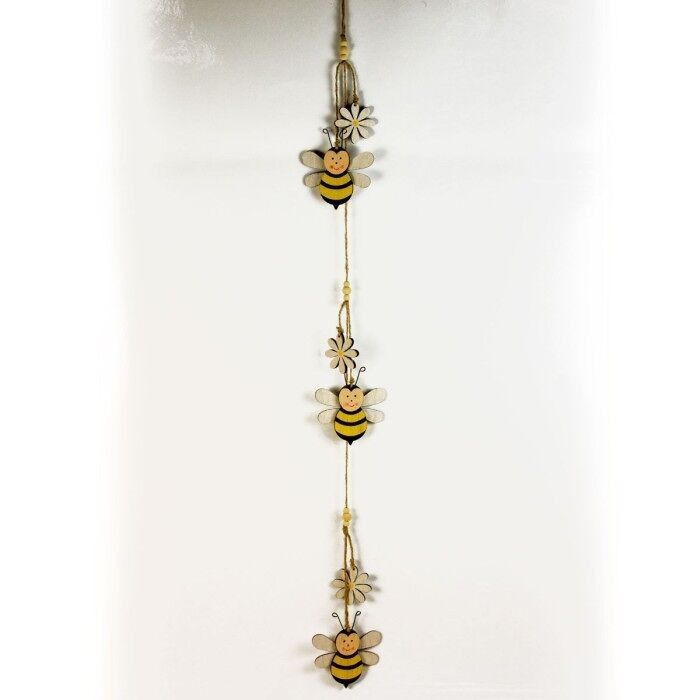 Ghirlanda di api e fiori in legno, 90 cm