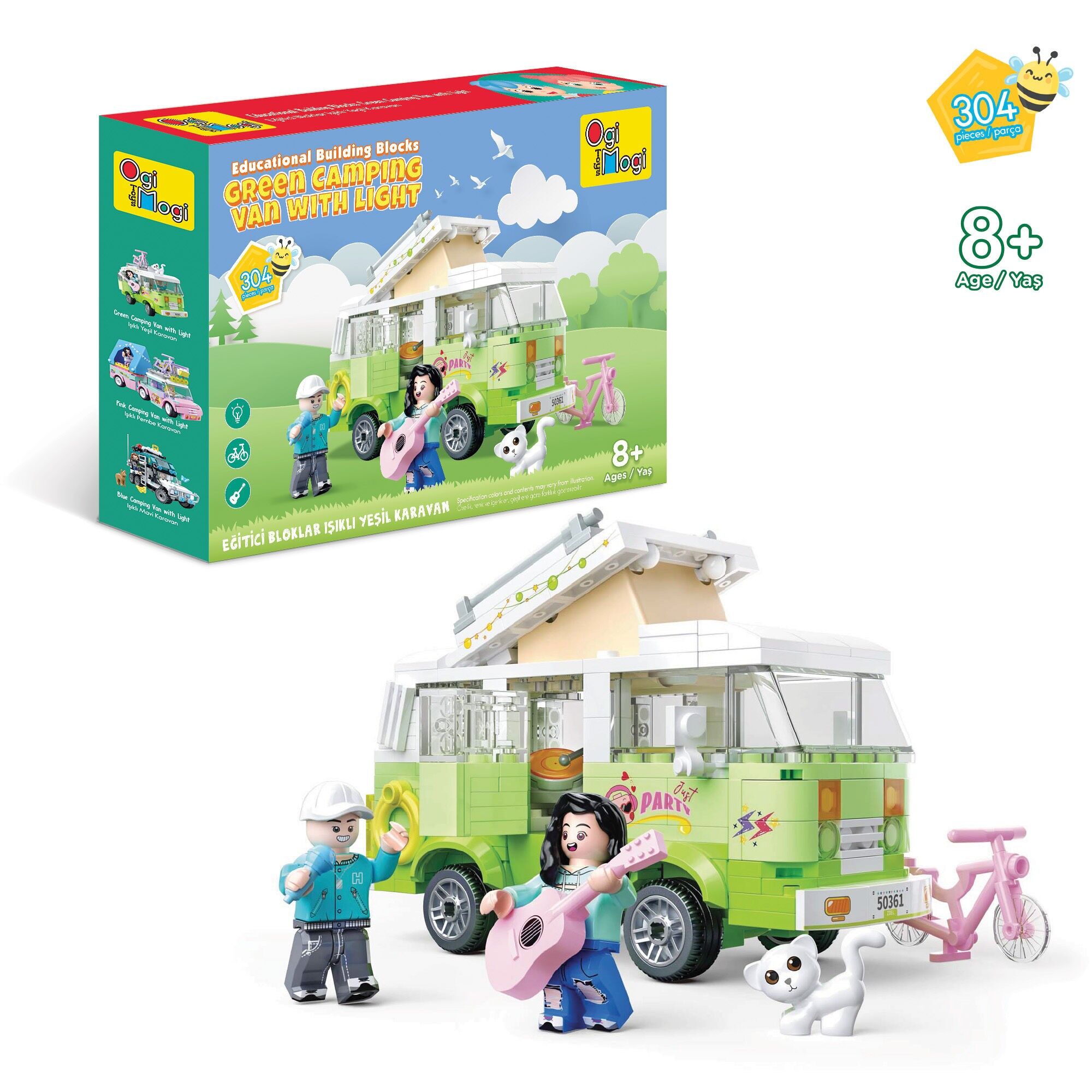 Ogi Mogi Toys Blocchi da costruzione educativi Camper Van verde luminoso Set compatibile con Lego 304 pezzi