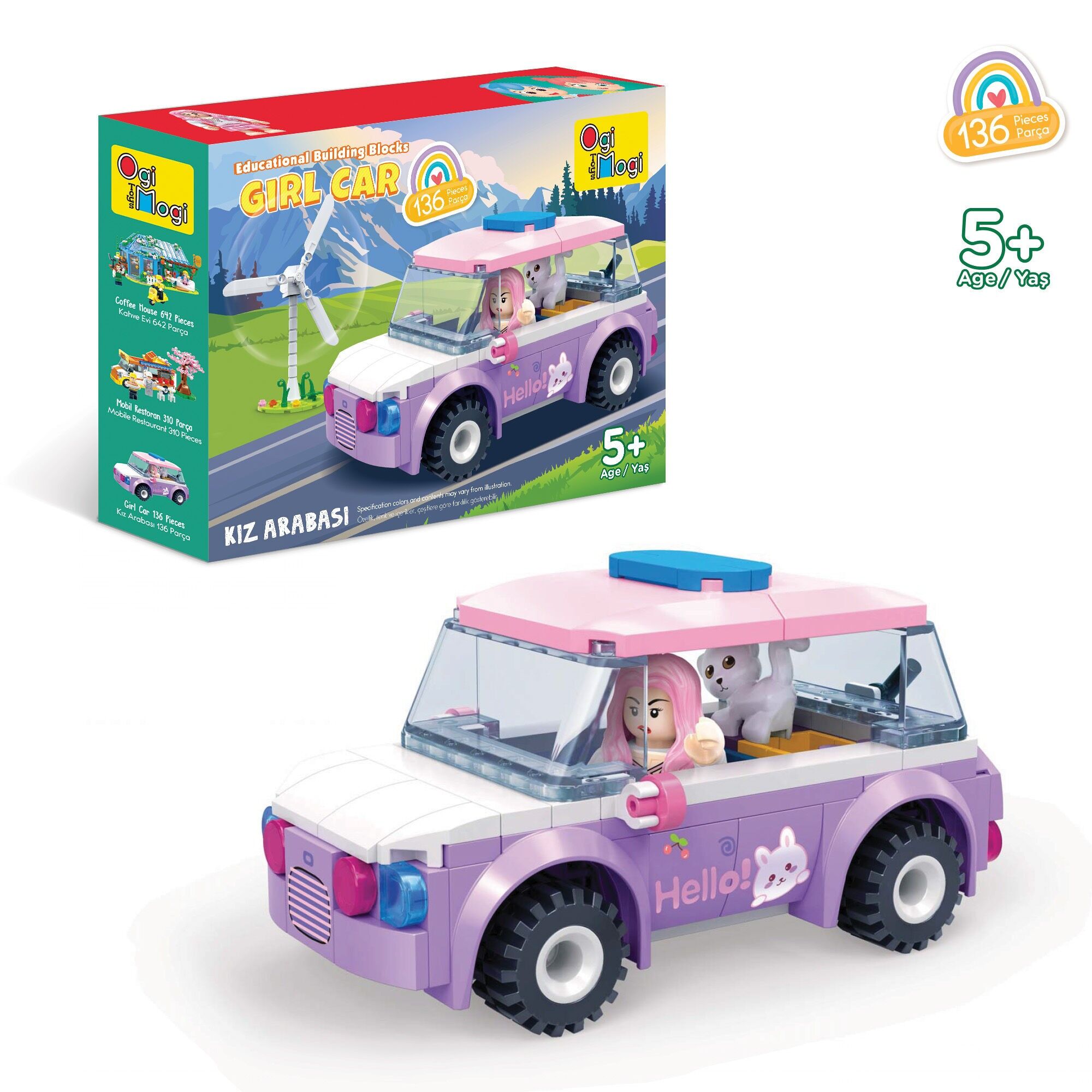 Set di mattoncini per auto da ragazza Ogi Mogi, 136 pezzi, compatibile con Lego