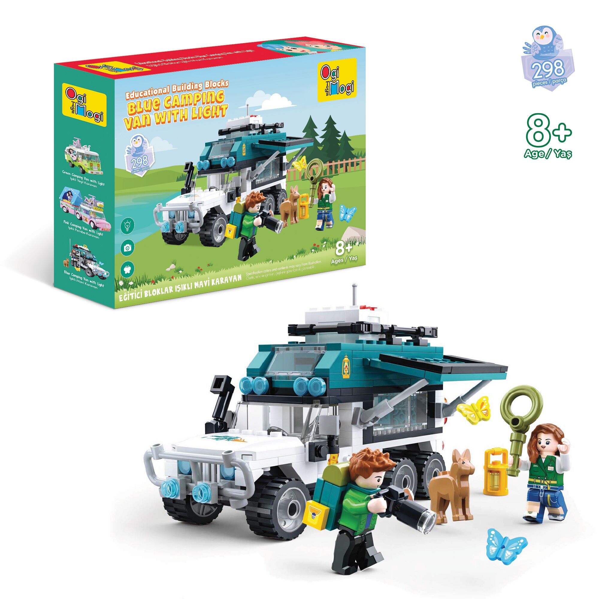 Ogi Mogi Toys Educational Light Up Blue Camper Set 298 Pieces, Compatible with Lego