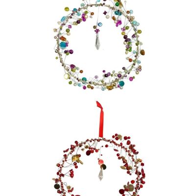 Decorazione circolare in filo di perline fatta a mano – Ornamento da appendere multicolore o rosso (20 cm) | Decorazione e regalo unici per la casa
