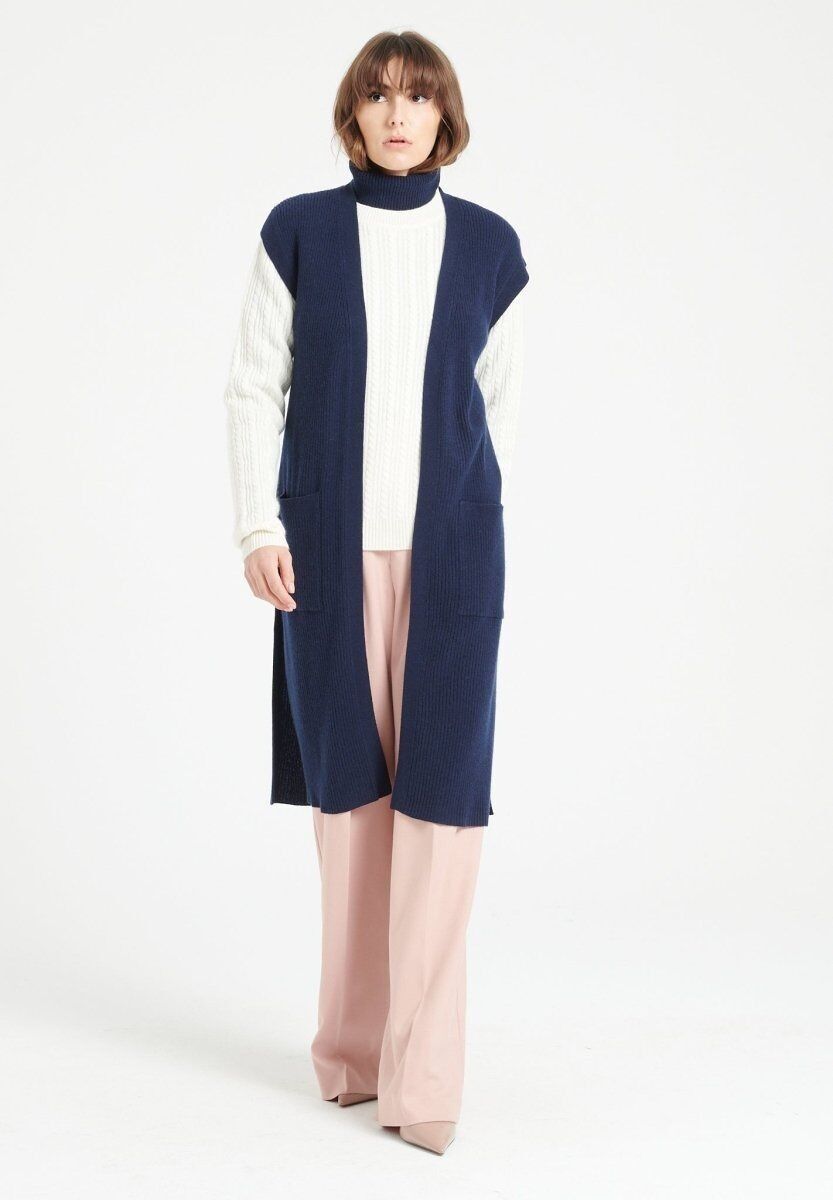 Lange, ärmellose Damen-Strickjacke aus Kaschmir in Marineblau – MIA 6
