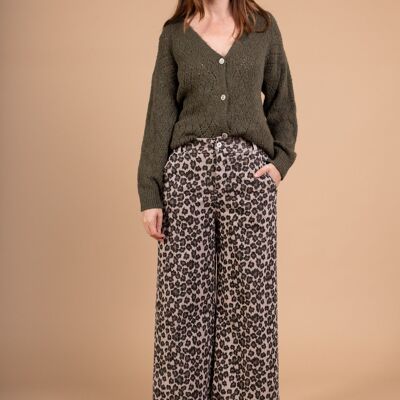 Pantalon velours côtélé large imprimé léopard PPN2555