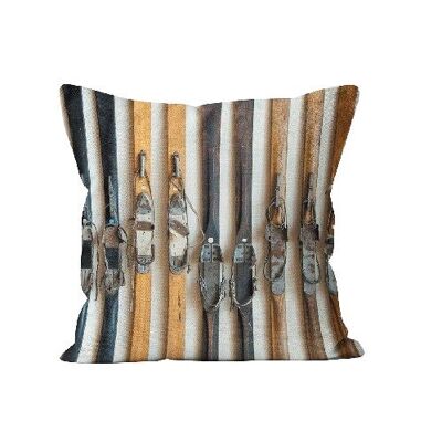 Cuscino decorativo vintage con motivo di montagna da sci