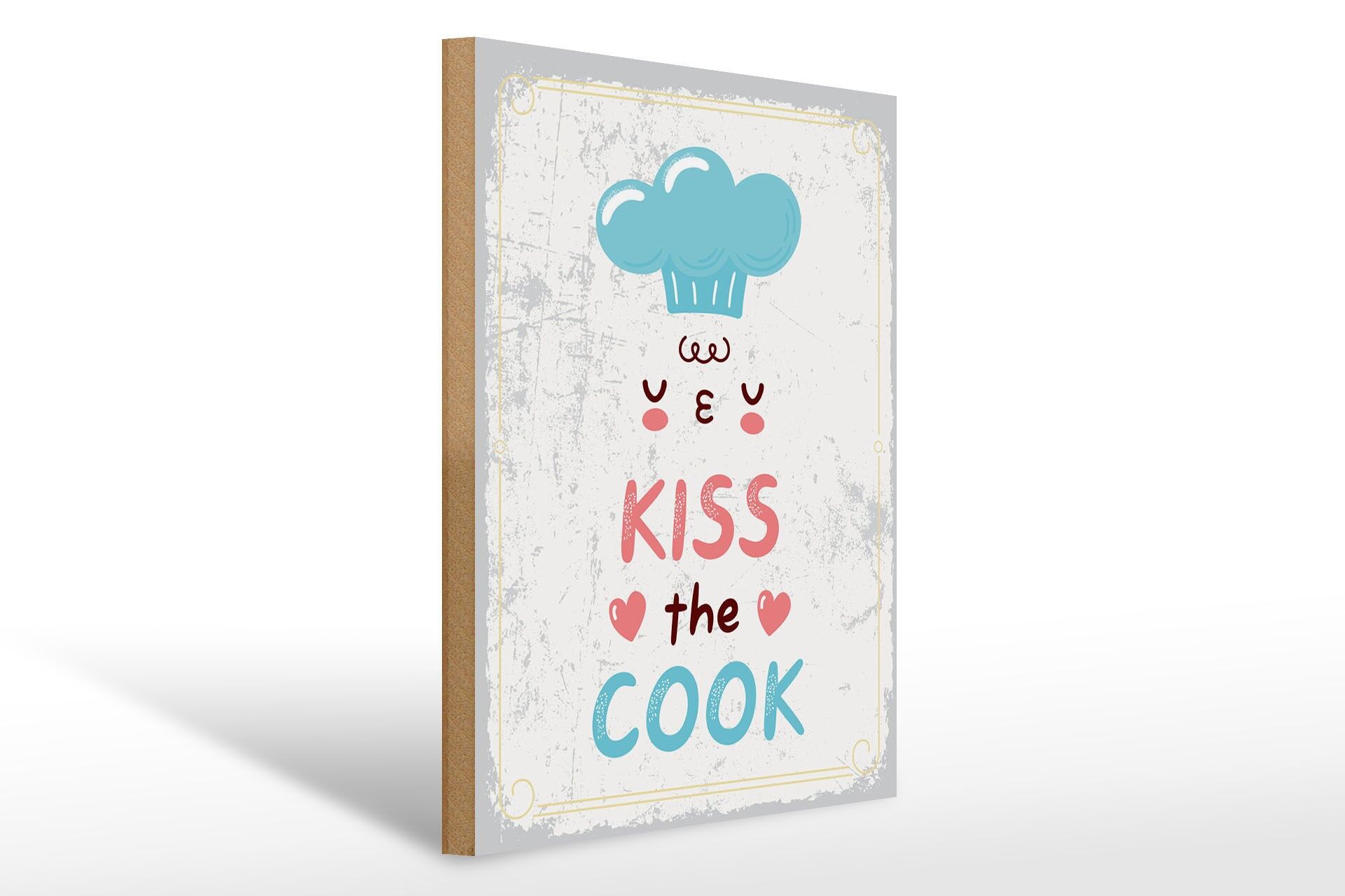 Panneau en bois 30x40 cm avec inscription « Embrasse le cuisinier » panneau décoratif toque de chef