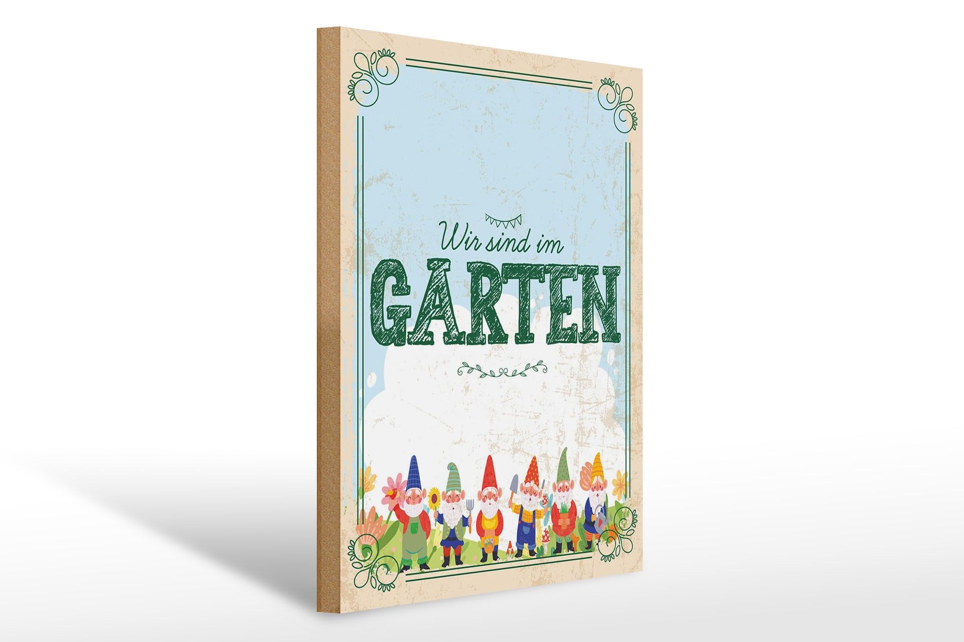 Holzschild Hinweis 30x40 cm Wir sind im Garten Gartenzwerge Deko Schild