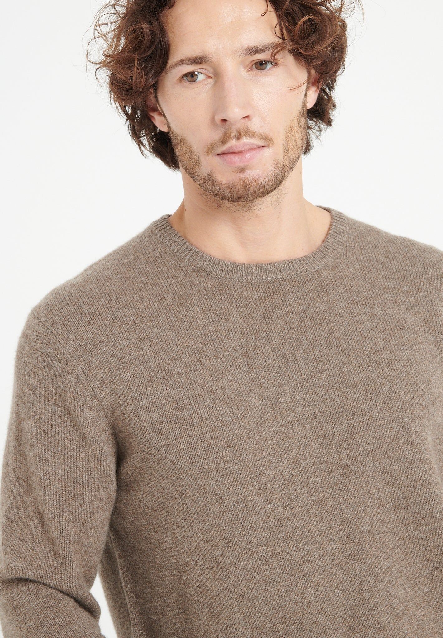 Pull col rond cachemire 4 fils taupe homme - LUKE 14