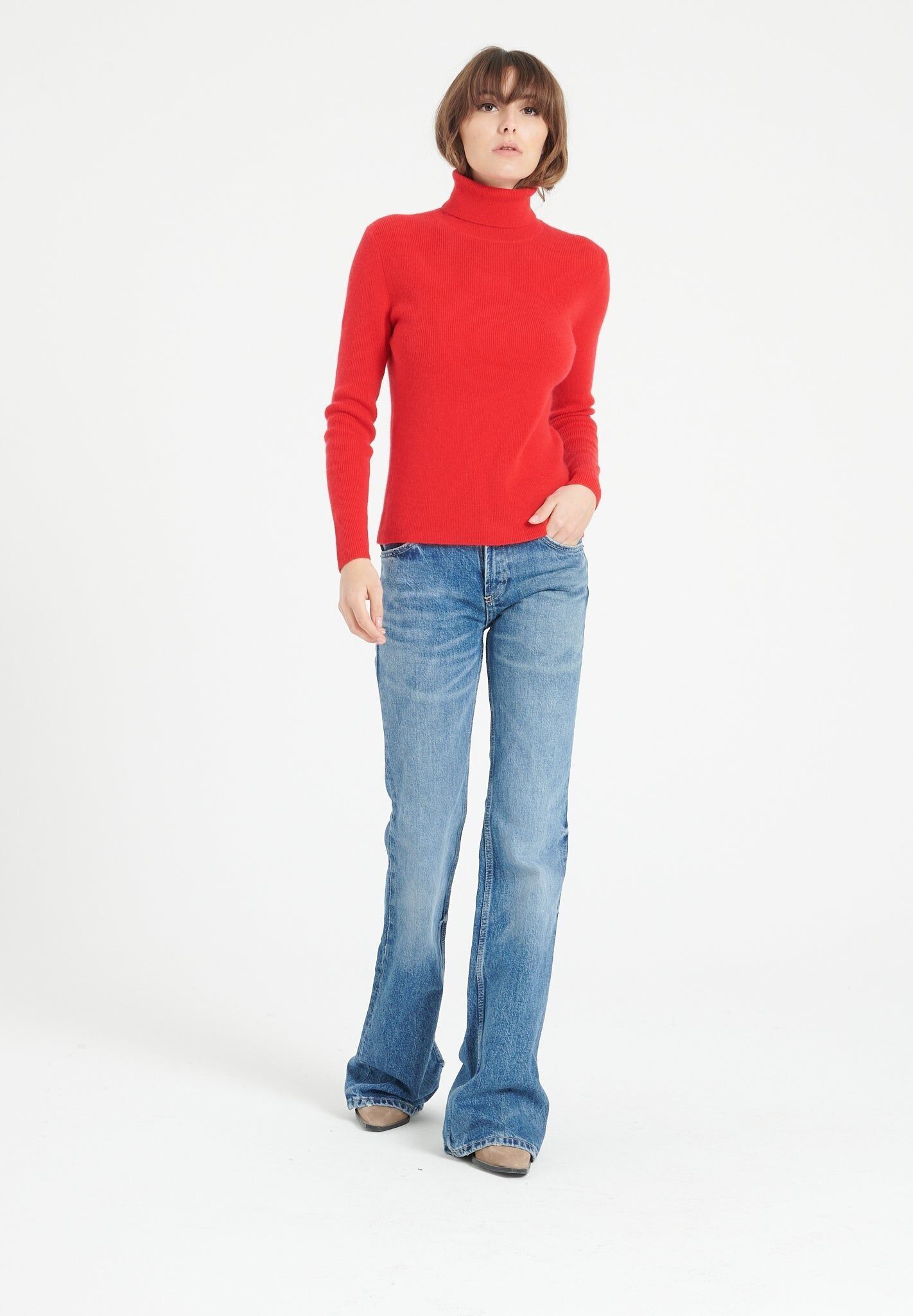 Maglione dolcevita in cashmere rosso da donna - LILLY 17