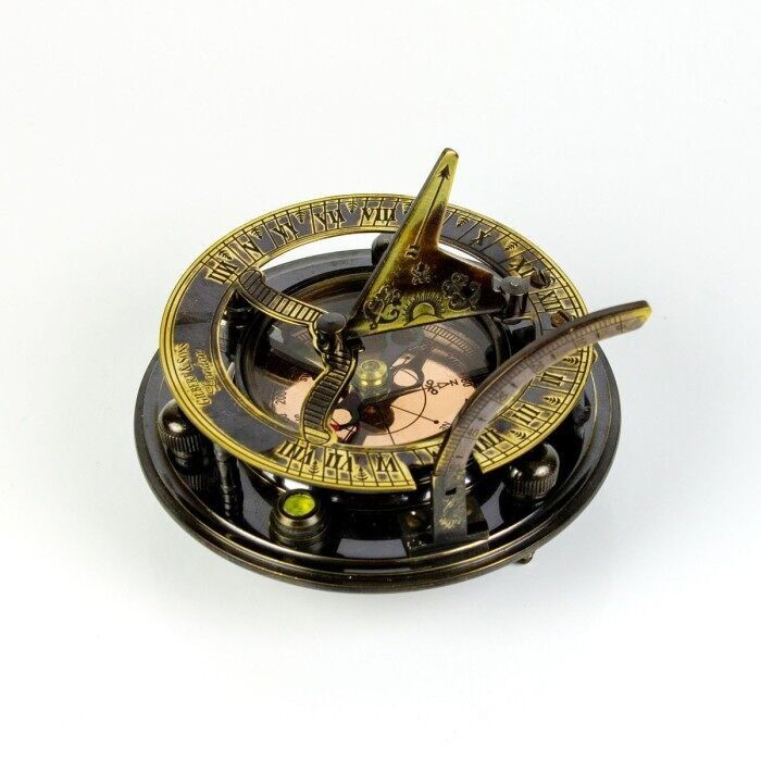 Meridiana portatile con bussola, finitura anticata, 9 cm