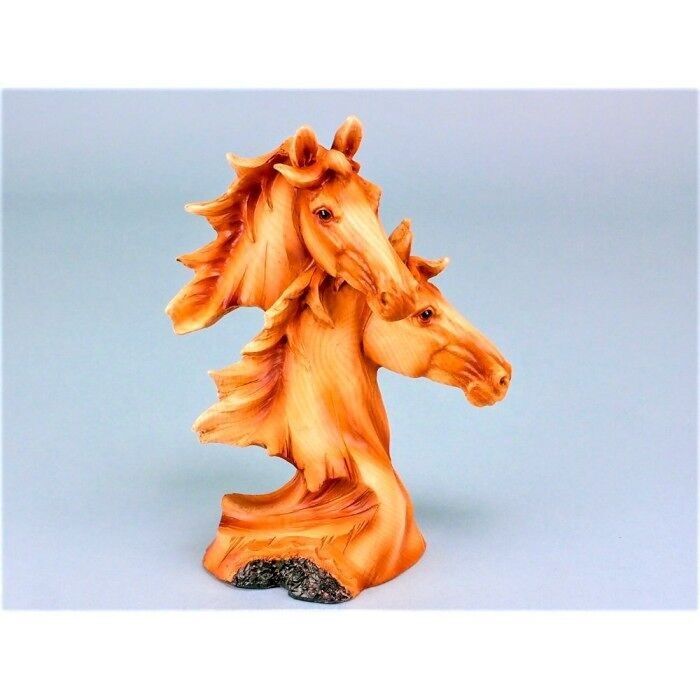 Testa di cavallo doppia intagliata effetto legno, 19 cm