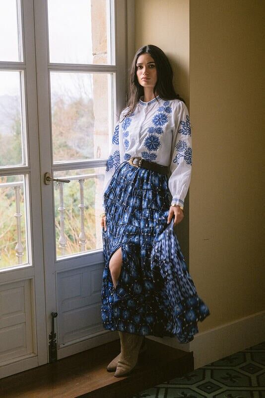 CAMICIA RICAMATA BLU DALIA