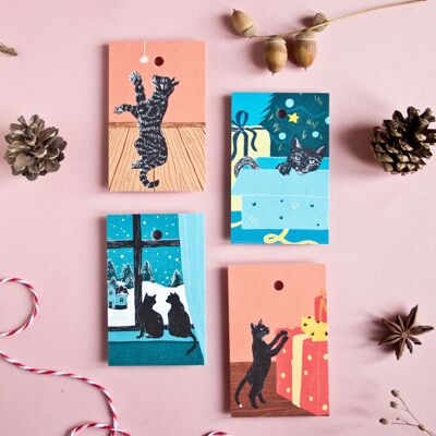 Set di etichette regalo con gatti per Natale