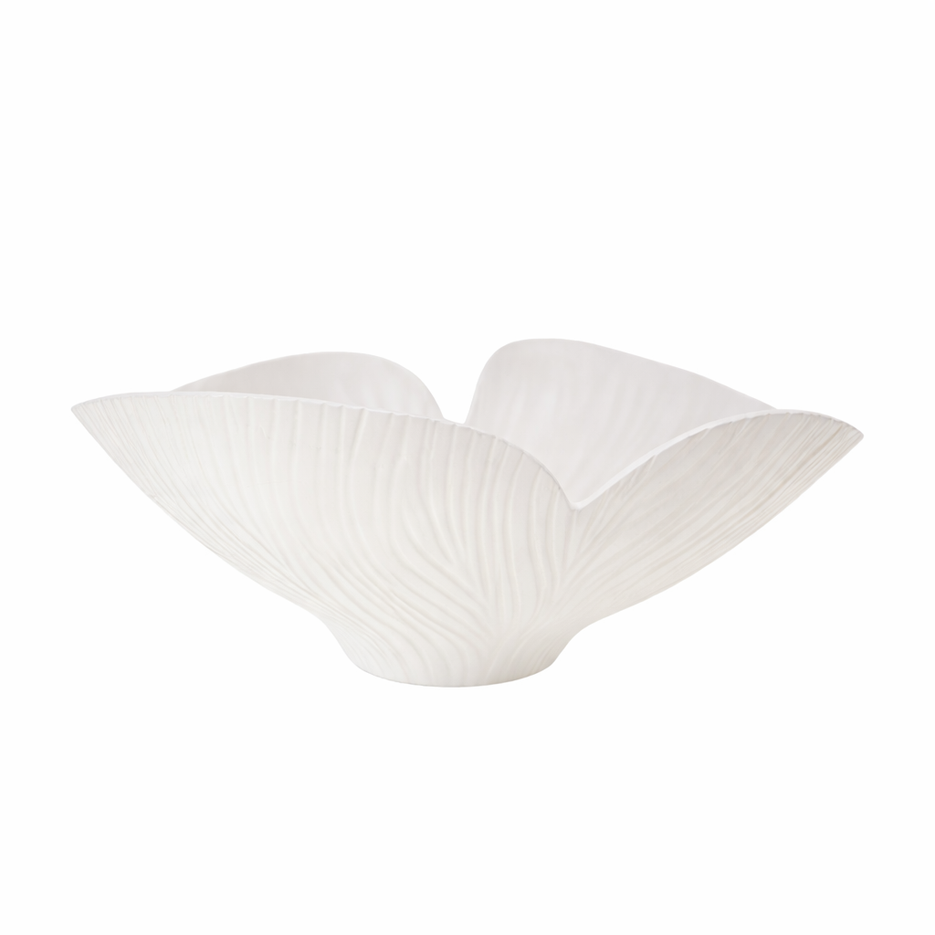 Beige floral matte ceramic salad bowl 41x31.5x20cm