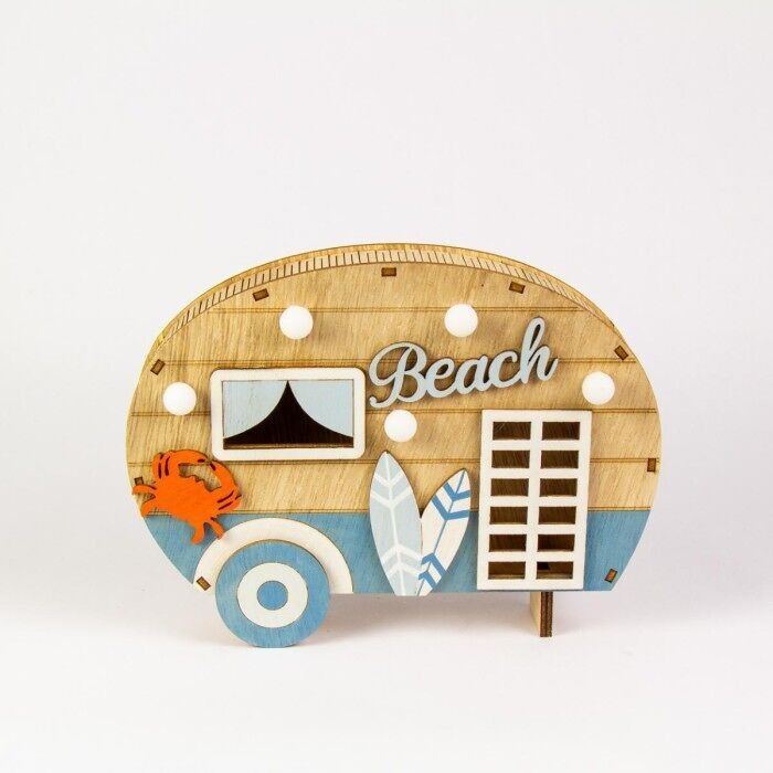 Roulotte in legno con luci, "Spiaggia", 20 cm