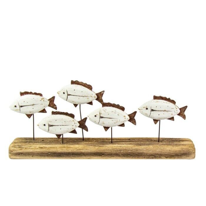 Banco di pesci arrugginiti su piedistallo, 39 cm