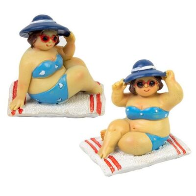 Señoras gordas sentadas sobre toallas, raya roja, 7 cm, 2 surtidos