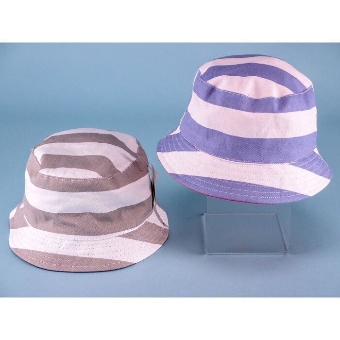 Berretto reversibile a righe larghe in cotone, bambino 52-54 cm, 2 colori assortiti