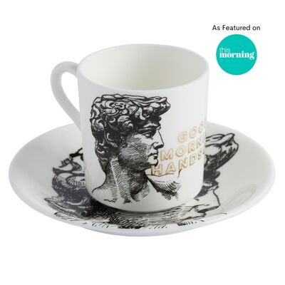 Buongiorno bella tazza da caffè con piattino