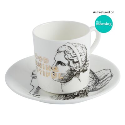 Buongiorno bella tazza da caffè con piattino