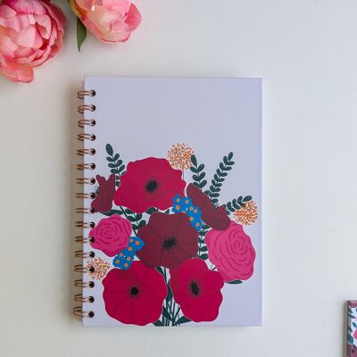 Carnet A5 - Reliure à spirale - Anémones & Roses