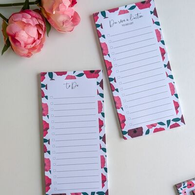 To-Do Liste 10x21 cm - Anémones roses et rouges