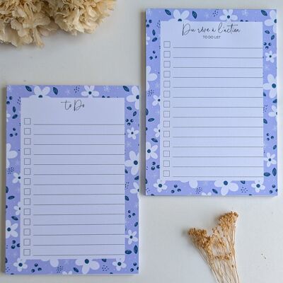 Lista delle cose da fare A5 - Piccoli fiori bianchi - Sfondo blu, rosa o viola
