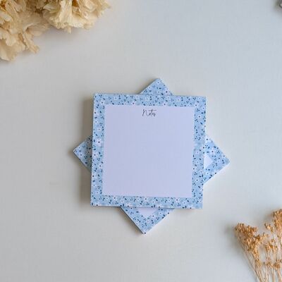 Juego de 2 blocs de notas cuadrados - Pequeñas flores blancas - Fondo azul, rosa o morado
