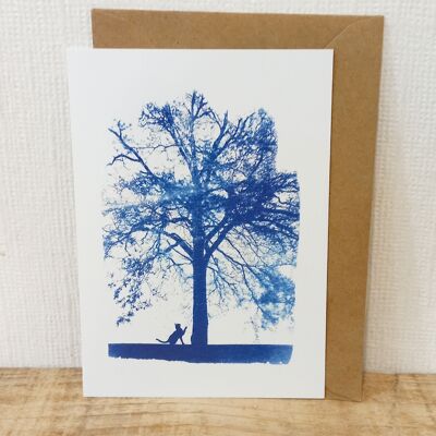 Postal cianotipia: El árbol y el gato