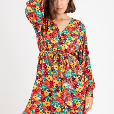 Robe cache cœur grande taille imprimé jaune (C6529)