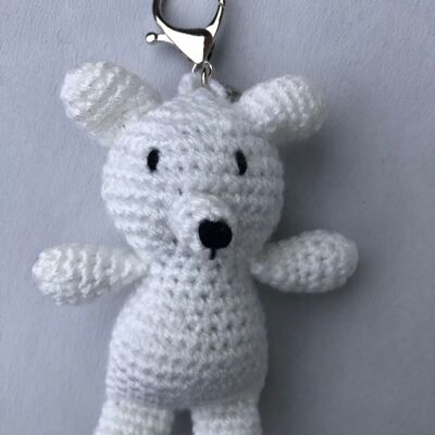 Lindo llavero de osito de peluche (macho) blanco - amigurumi (11x8x11 cm)