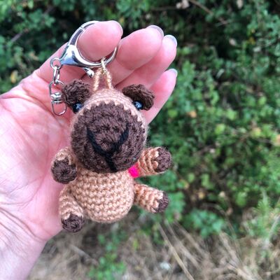 Carino - Portachiavi Capibara con zaini (tartaruga e rosa) - amigurumi marrone (7x8x7 cm)