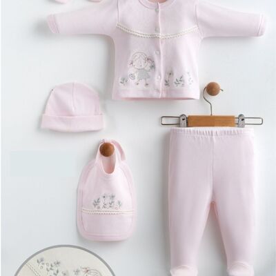 Lot de deux ensembles de vêtements pour nouveau-né fille 5 pièces, tenue brodée