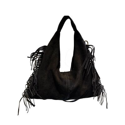 MARCO SUEDE LEATHER SHOULDER BAG WITH FRINGE