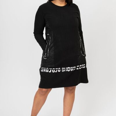Vestido de polar negro de talla grande (C6585)
