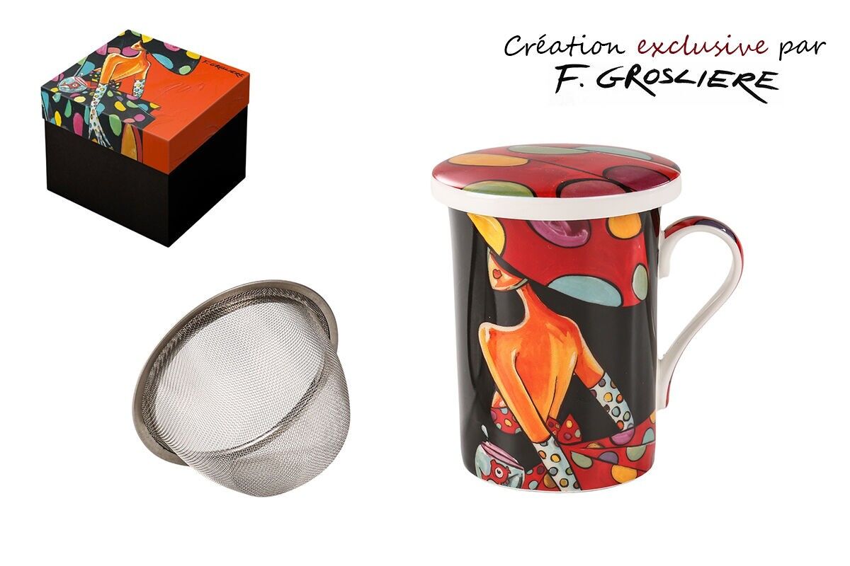 TAZZA DA TÈ IN PORCELLANA 300 ML – LA DONNA CON I POIS, CAPPELLO ROSSO, F.GROSLIERE