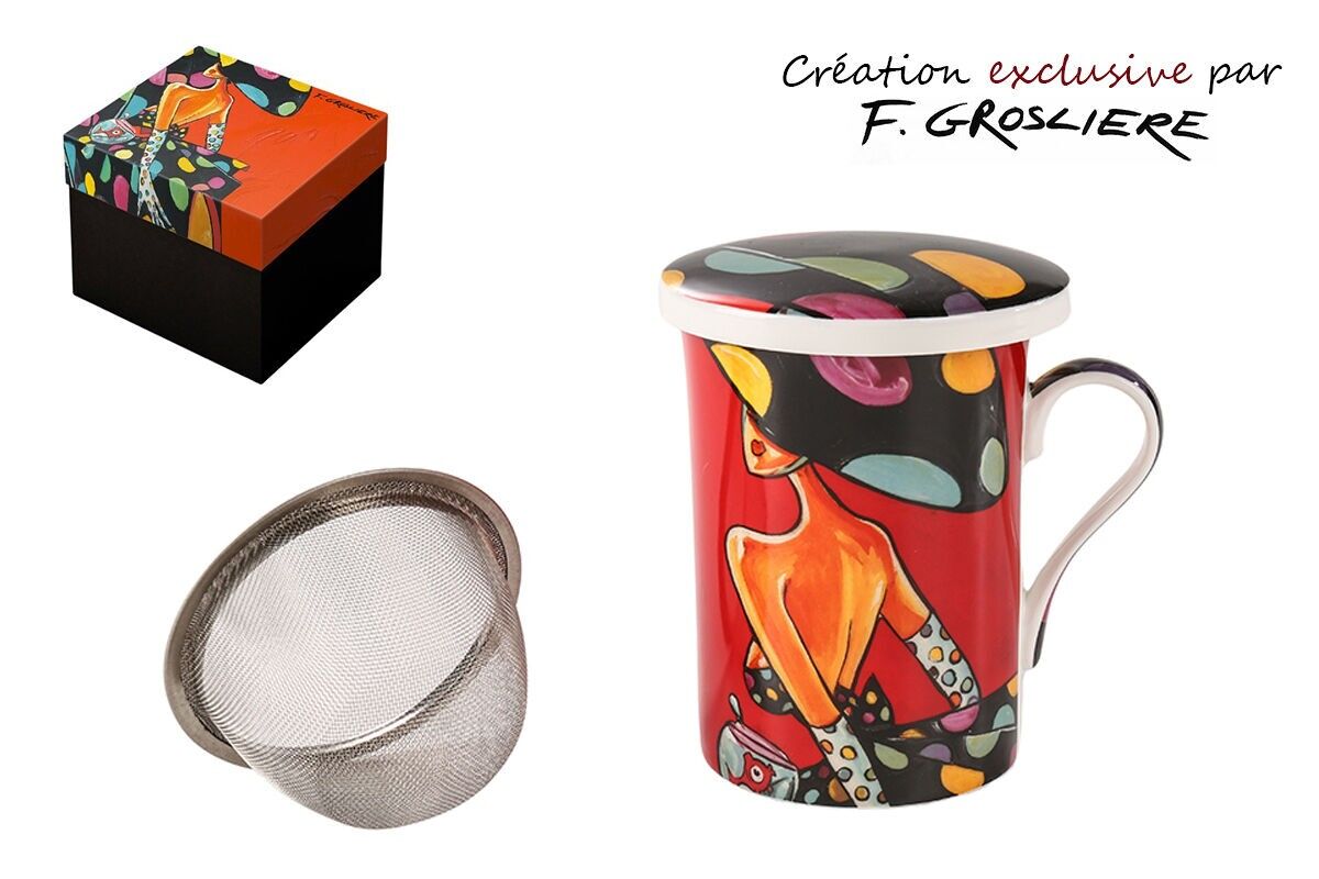 TAZZA DA TÈ IN PORCELLANA 300 ML – LA DONNA CON I POIS, CAPPELLO NERO, F.GROSLIERE